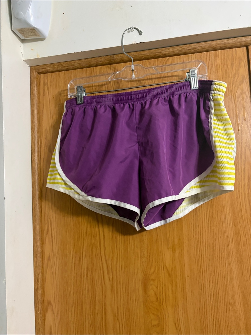 SO Purple Athletic Shorts with Yellow Stripe Panels